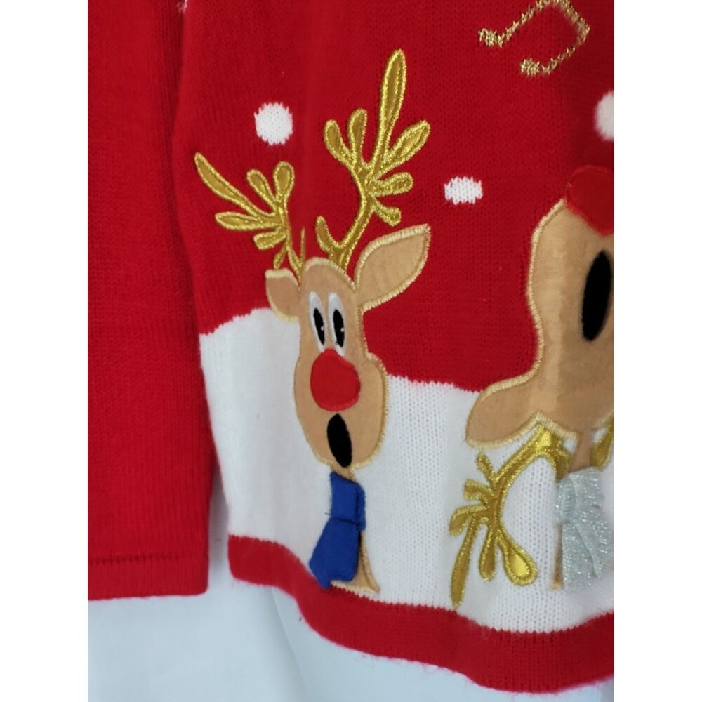 Holiday Time Sweater Womans Sz S Vtg Red Reindeer Falalalala Christmas - Picture 9 of 11